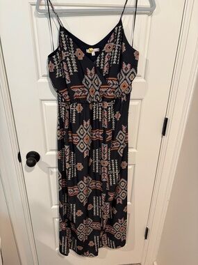 Under Skies Black Geometric Print Spaghetti Strap Maxi Dress